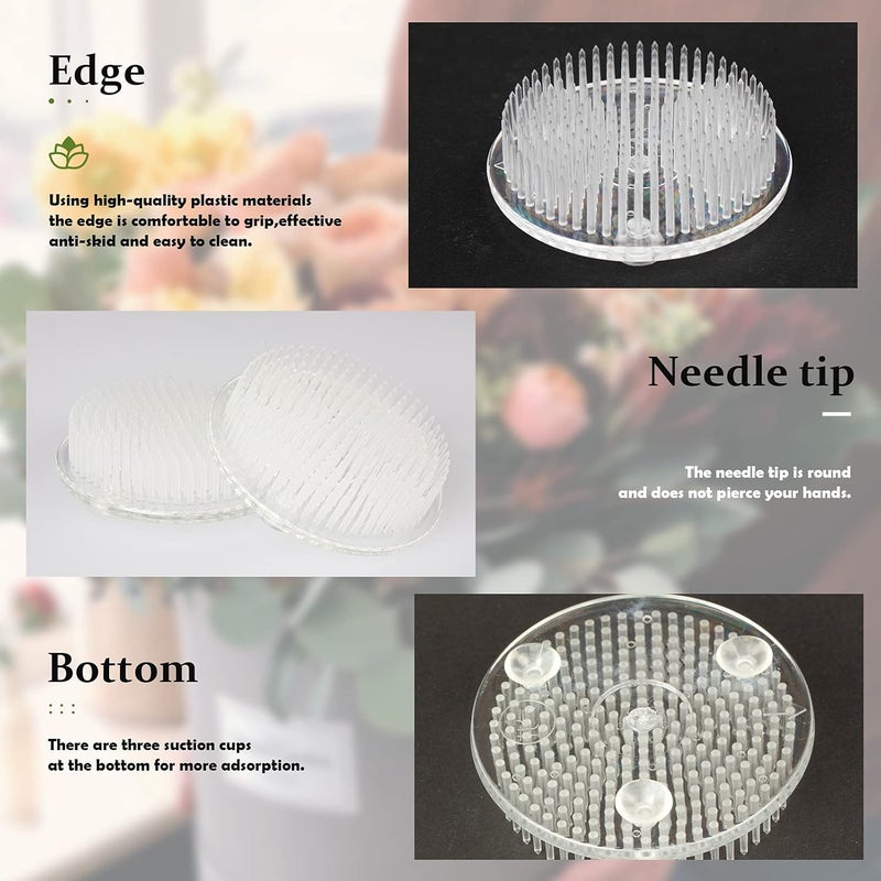 Calsoling 4 Pieces Flower Frog Transparent Flower Arrangement Holder, Round Pin Flower Holder Floral Arranging Frog with 3 Suction Cup from Japanese Ikebana Art for Home Plant Decoration DIY Craft - Image 3